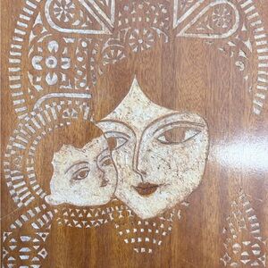 Wooden Art Panel with Madonna and Child hand made carved